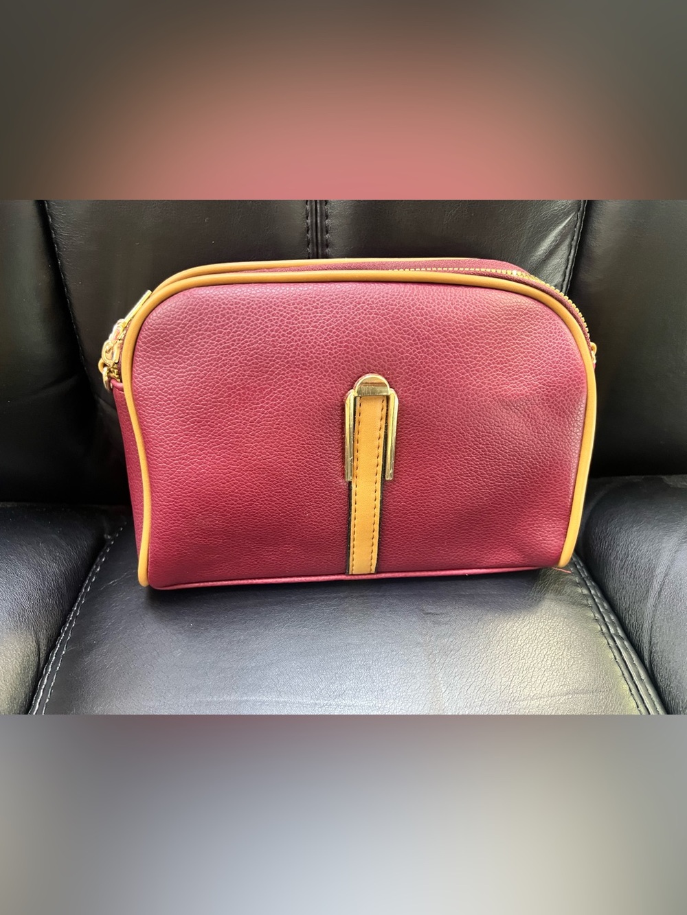 Women’s Two-Tone Berry and Mustard Leather Crossbody Bag